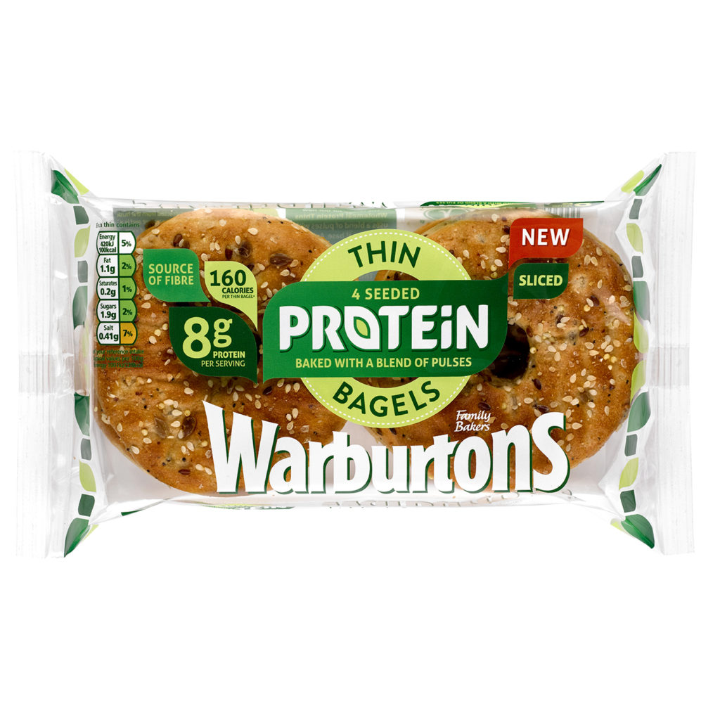 稜 Calories in Warburtons Seeded Protein Thin Bagels