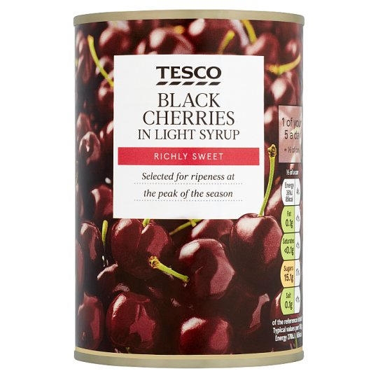 省 Calories in Tesco Black Cherries in Light Syrup Richly Sweet